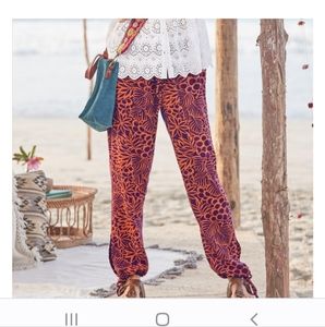 Sundance Orange Brown Geometric This Is Paradise Drawstring Rayon Pants